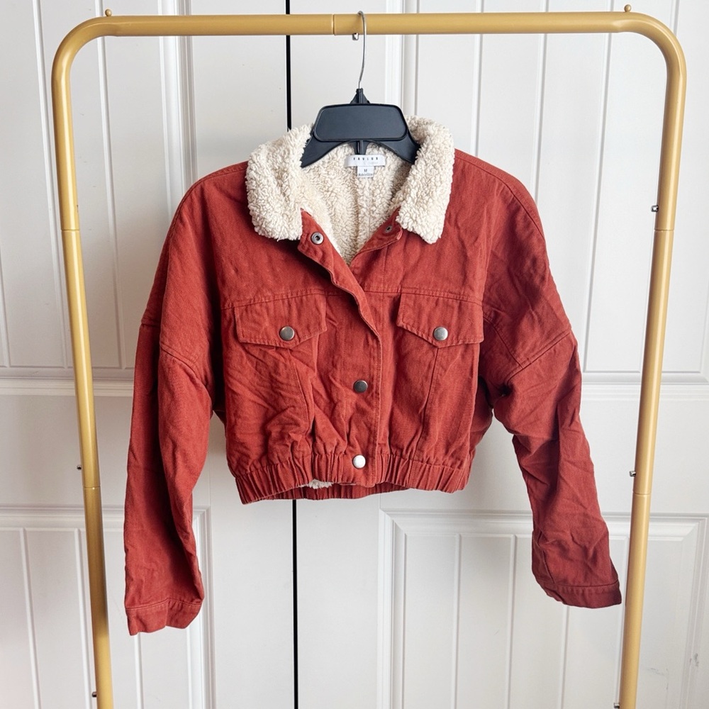 🌿Final Sale Favlux‎ Rust Sherpa Lined Cropped Jacket